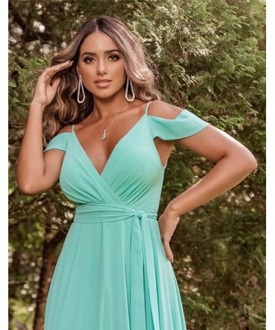 Off Shoulder Bridesmaid Dresses 2023 for Women Long Chiffon V Neck Formal Evening Gown with Slit RQ04 Pink $28.01 Dresses