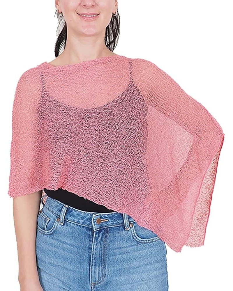 Ladies Crochet Stretch Lace Fish Net Batwing Small Poncho Rose $15.07 Sweaters