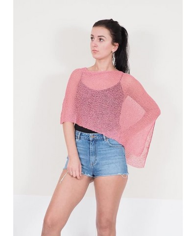 Ladies Crochet Stretch Lace Fish Net Batwing Small Poncho Rose $15.07 Sweaters