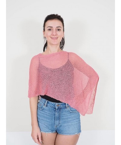 Ladies Crochet Stretch Lace Fish Net Batwing Small Poncho Rose $15.07 Sweaters