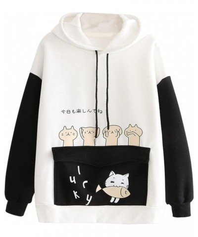 Kawaii Bunny Ear Hoodie for Girls Teen, Fuzzy Rabbit Sweater Jacket Coats Women Cat Print Long Sleeve Hoodies Sweatshirts C-b...