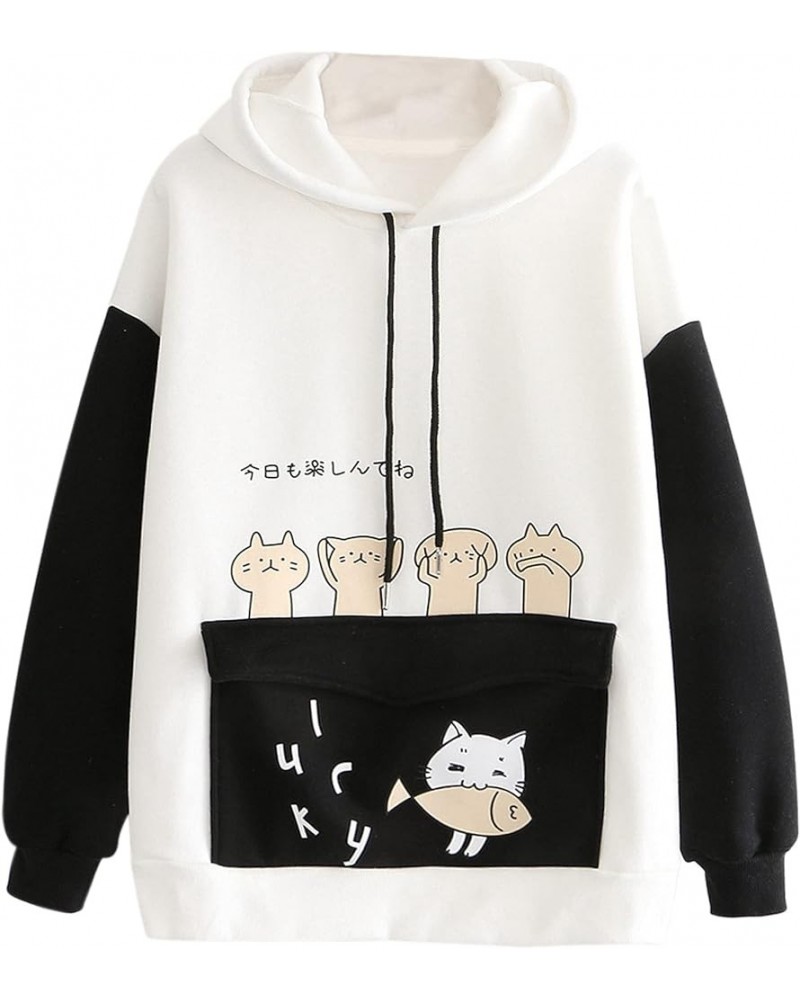 Kawaii Bunny Ear Hoodie for Girls Teen, Fuzzy Rabbit Sweater Jacket Coats Women Cat Print Long Sleeve Hoodies Sweatshirts C-b...