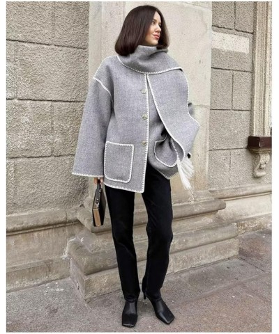 Women's Autumn And Winter Fashion Coat Casual Embroidery Tassel Scarf Loose Jacket Gray $30.16 Jackets