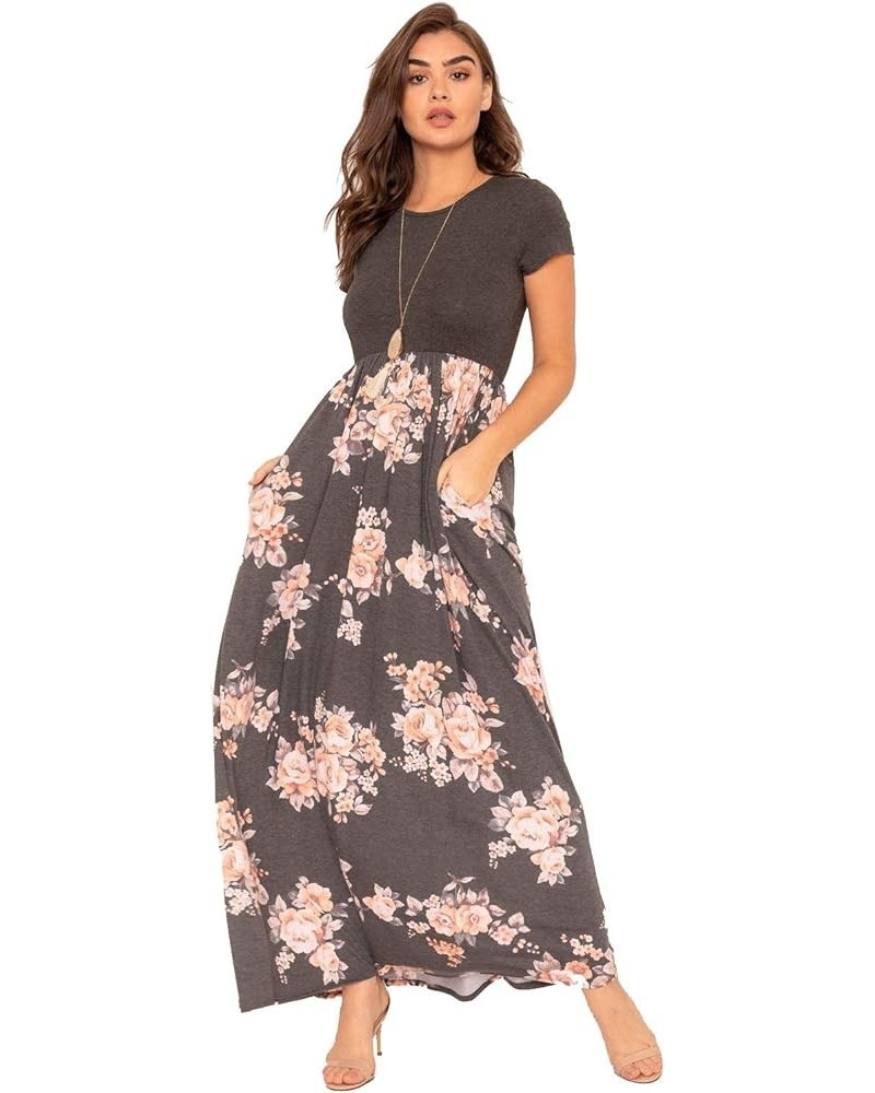 Eloges Women's Summer Tea-Length Maxi Dresses| S-3X | Floral Tropical Polka Dot Charcoal Floral $13.97 Dresses