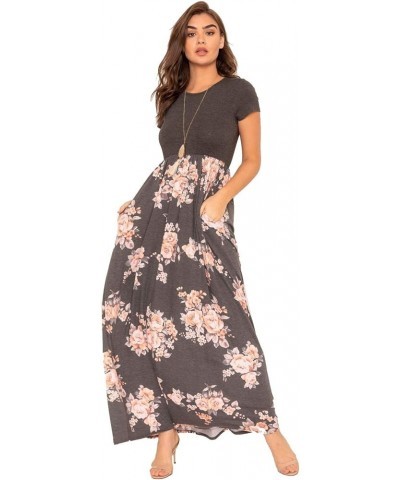 Eloges Women's Summer Tea-Length Maxi Dresses| S-3X | Floral Tropical Polka Dot Charcoal Floral $13.97 Dresses