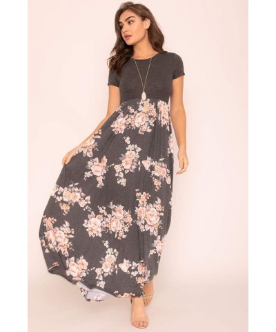 Eloges Women's Summer Tea-Length Maxi Dresses| S-3X | Floral Tropical Polka Dot Charcoal Floral $13.97 Dresses