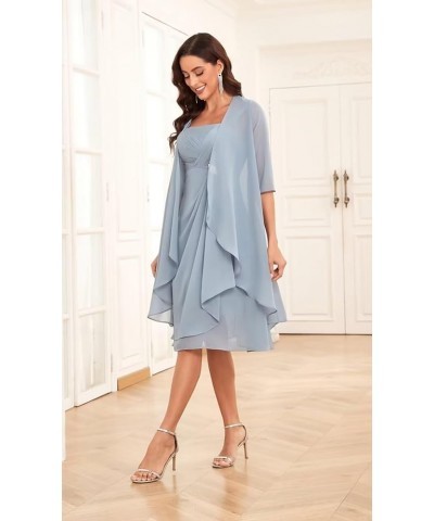 2 Pieces Chiffon Mother of The Bride Dresses with Jacket Pleated Ruffle Short Formal Evening Party Gown Peacock $34.40 Dresses