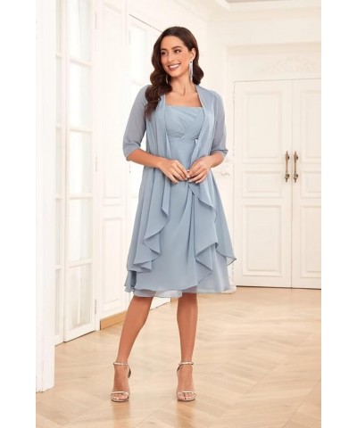 2 Pieces Chiffon Mother of The Bride Dresses with Jacket Pleated Ruffle Short Formal Evening Party Gown Peacock $34.40 Dresses