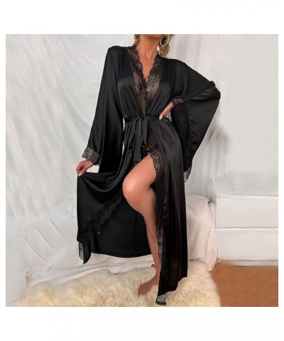 Long Silky Nightgowns for Women Plus Size Full Slip Purple Sexy Nightgowns for Women Green Silk Pajamas for Women Black-2 $15...