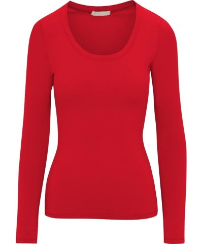 Women's Long Sleeve Stretch Cotton Slim Fit Lightweight Basic T-Shirt Scoop Neck Red $10.19 T-Shirts