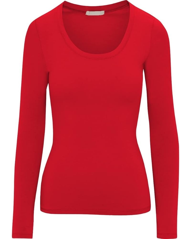 Women's Long Sleeve Stretch Cotton Slim Fit Lightweight Basic T-Shirt Scoop Neck Red $10.19 T-Shirts