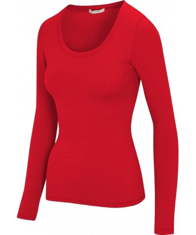 Women's Long Sleeve Stretch Cotton Slim Fit Lightweight Basic T-Shirt Scoop Neck Red $10.19 T-Shirts