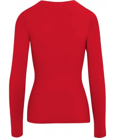 Women's Long Sleeve Stretch Cotton Slim Fit Lightweight Basic T-Shirt Scoop Neck Red $10.19 T-Shirts