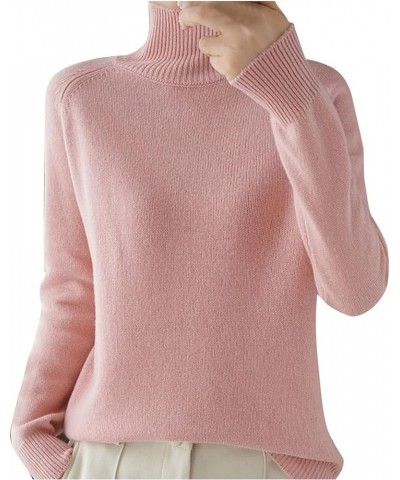 Womens Turtleneck Sweaters Oversized Sweaters Ribbed Knitted Sweater Fall Pullover Sweater Y2K Sweaters Jumper Tops Z018 Pink...