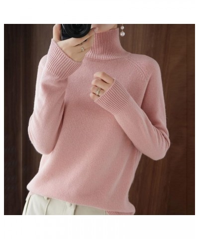 Womens Turtleneck Sweaters Oversized Sweaters Ribbed Knitted Sweater Fall Pullover Sweater Y2K Sweaters Jumper Tops Z018 Pink...