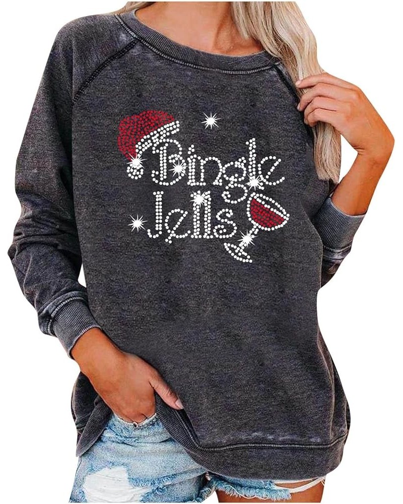 Christmas Sweatshirts for Women 2022 Fashion Red Wine Glass Print Long Sleeve Pullover Xmas Casual Crew Neck Tops A 08 Gray $...