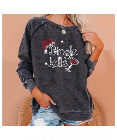 Christmas Sweatshirts for Women 2022 Fashion Red Wine Glass Print Long Sleeve Pullover Xmas Casual Crew Neck Tops A 08 Gray $...