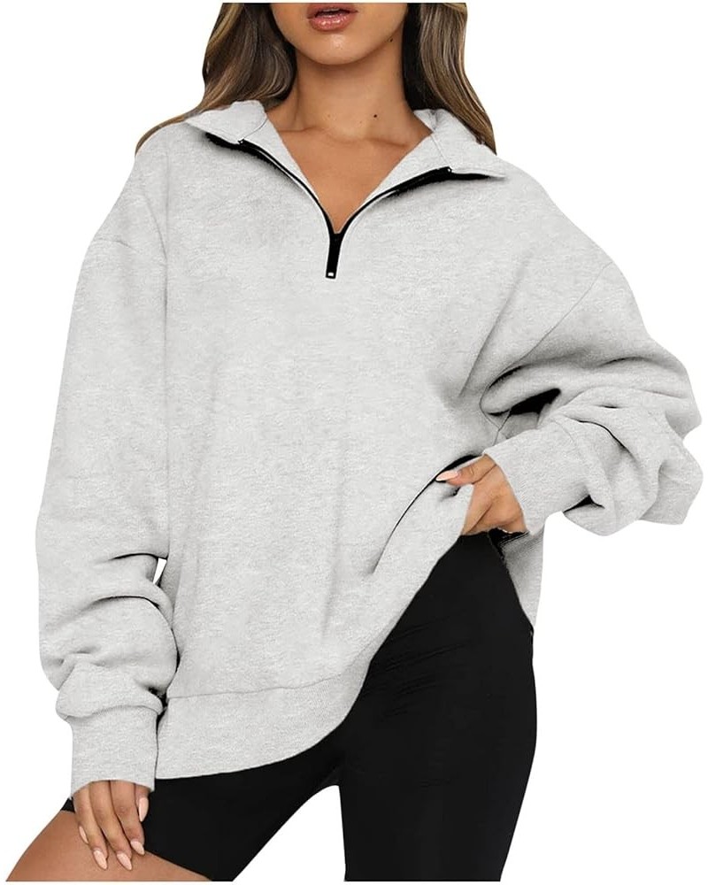 Sweatshirt For Women Long Sleeve Casual Fashion Blouse Solid Color Zip Up Hoodies Tops, S-3XL 1-gray $10.25 Activewear