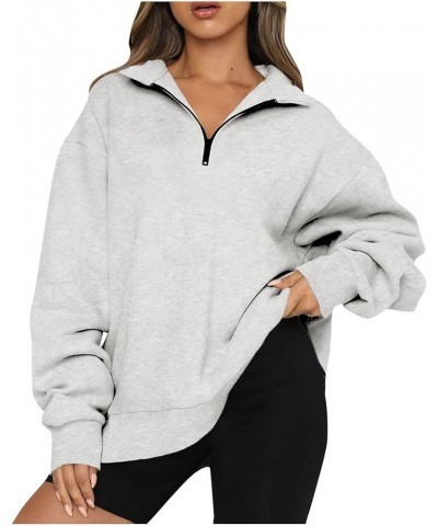 Sweatshirt For Women Long Sleeve Casual Fashion Blouse Solid Color Zip Up Hoodies Tops, S-3XL 1-gray $10.25 Activewear