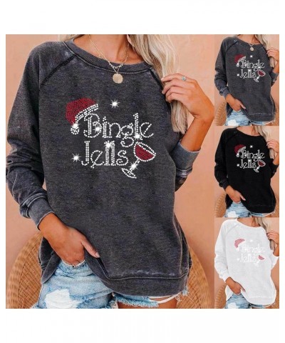 Christmas Sweatshirts for Women 2022 Fashion Red Wine Glass Print Long Sleeve Pullover Xmas Casual Crew Neck Tops A 08 Gray $...