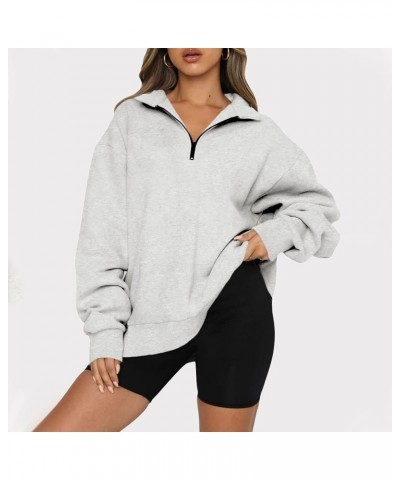 Sweatshirt For Women Long Sleeve Casual Fashion Blouse Solid Color Zip Up Hoodies Tops, S-3XL 1-gray $10.25 Activewear