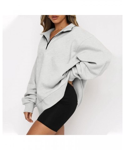 Sweatshirt For Women Long Sleeve Casual Fashion Blouse Solid Color Zip Up Hoodies Tops, S-3XL 1-gray $10.25 Activewear