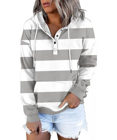 Womens Hoodies Fashion Button Up Sweatshirt Stripe Long Sleeve Tops Color Block Drawstring Hooded Pullover 8-gray $10.65 Hood...