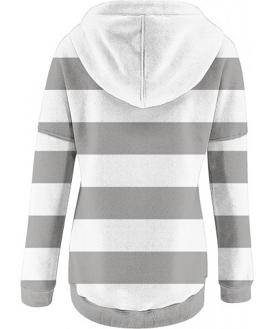 Womens Hoodies Fashion Button Up Sweatshirt Stripe Long Sleeve Tops Color Block Drawstring Hooded Pullover 8-gray $10.65 Hood...