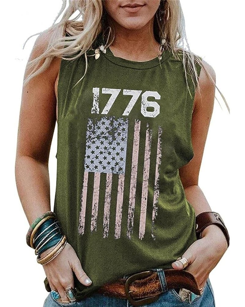 We The People 1776 Tank Top for Women 4th of July Patriotic Shirt American Flag Sleeveless Graphic Tees Tanks Green $11.00 Tanks