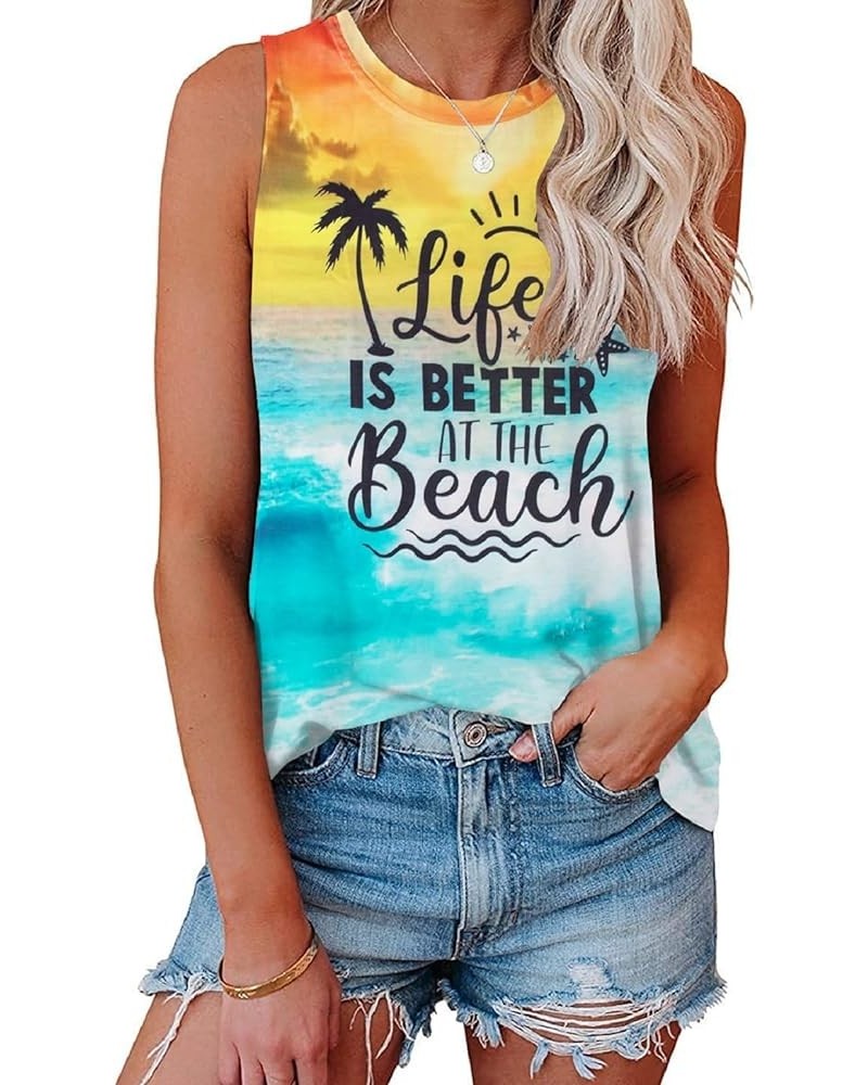 Life is Better at The Beach Tank Tops Women Summer Hawaiian Beach Shirt: Casual Vacation Sleeveless Muscle Tank Colorful $7.6...