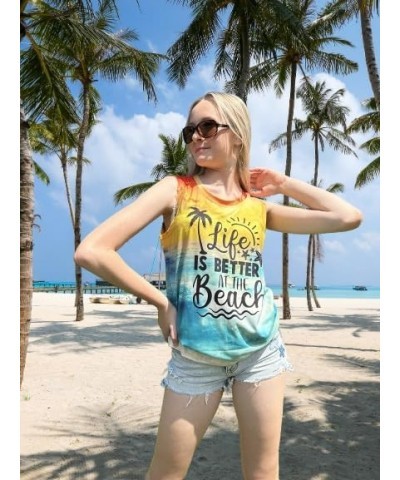 Life is Better at The Beach Tank Tops Women Summer Hawaiian Beach Shirt: Casual Vacation Sleeveless Muscle Tank Colorful $7.6...