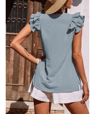 Summer Tank Top for Women V Neck Casual Loose Flowy Flutter Sleeveless Shirts Blouse Blue $12.47 Tanks