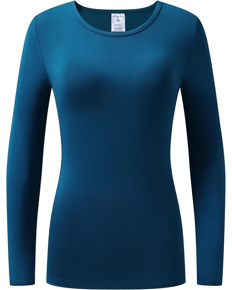 Women's Long Sleeve T-Shirt Comfy Underscrub Tee Basic Stretch Layer Caribbean Blue $10.74 T-Shirts