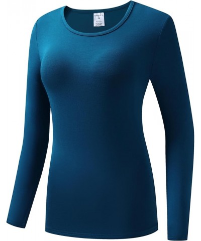 Women's Long Sleeve T-Shirt Comfy Underscrub Tee Basic Stretch Layer Caribbean Blue $10.74 T-Shirts