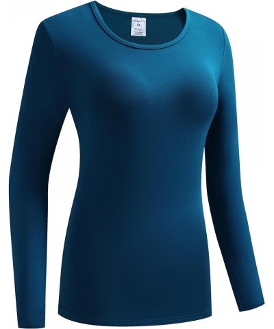 Women's Long Sleeve T-Shirt Comfy Underscrub Tee Basic Stretch Layer Caribbean Blue $10.74 T-Shirts