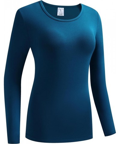 Women's Long Sleeve T-Shirt Comfy Underscrub Tee Basic Stretch Layer Caribbean Blue $10.74 T-Shirts