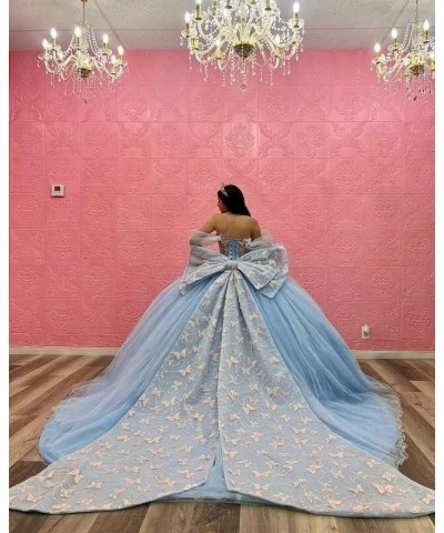Cute 3D Butterfly on Lace Flower Embroidery Ball Gown Quinceanera Prom Dresses with Strap Sweet 16 Dress Y4/Baby Blue $77.14 ...