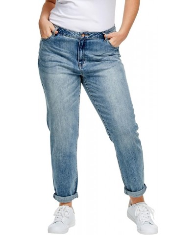 Comfortable Women's Plus Size Boyfriend Jeans Stretch Denim Mid-Rise Light Stonewash $23.10 Jeans