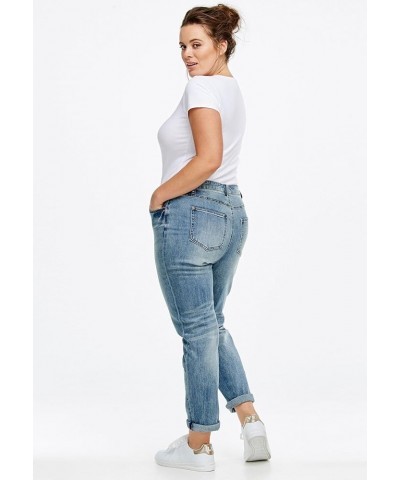 Comfortable Women's Plus Size Boyfriend Jeans Stretch Denim Mid-Rise Light Stonewash $23.10 Jeans