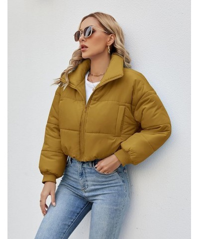 Womens Winter Long Sleeve Stand Collar Zip Puffer Jacket Lightweight Cropped Padded Short Down Coat with Pockets Khaki $25.75...