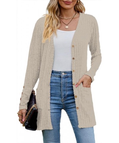 Womens Cardigan Sweater Long Sleeve Lightweight Open Front Button Closure Fall Cardigans for Women Casual with Pockets B3-kha...