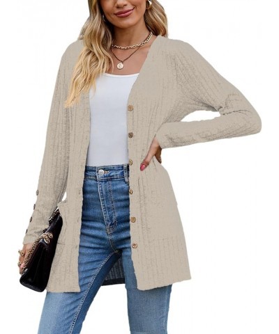 Womens Cardigan Sweater Long Sleeve Lightweight Open Front Button Closure Fall Cardigans for Women Casual with Pockets B3-kha...