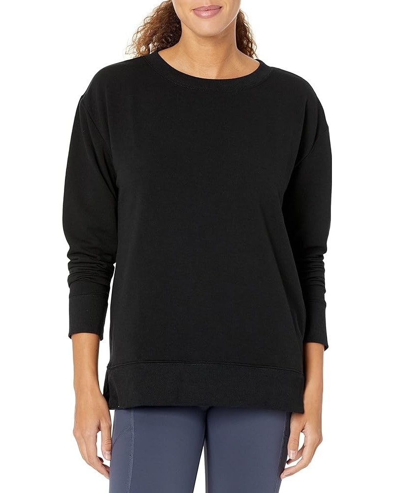 Women's Long Sleeve Split Hem Tunic Top Black Salt $19.59 Tops