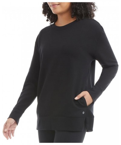 Women's Long Sleeve Split Hem Tunic Top Black Salt $19.59 Tops