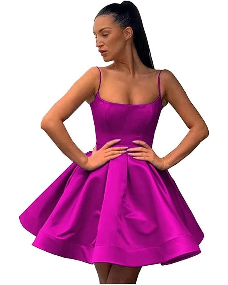 Women's Spaghetti Homecoming Dresses Short Satin Formal Prom Party Dress Fuchsia $33.75 Dresses