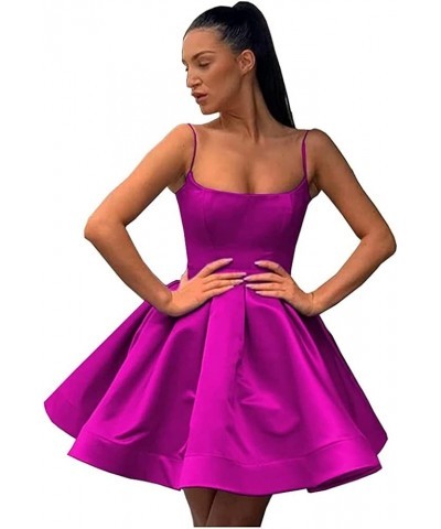 Women's Spaghetti Homecoming Dresses Short Satin Formal Prom Party Dress Fuchsia $33.75 Dresses