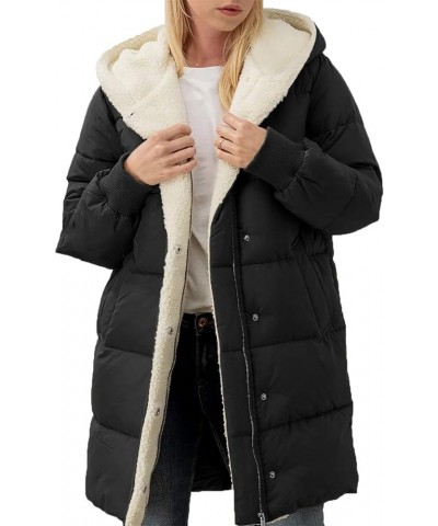 Womens Winter Warm Coats Sherpa Fleece Lined Long Hooded Puffer Jacket Black $42.11 Jackets