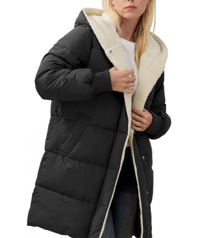 Womens Winter Warm Coats Sherpa Fleece Lined Long Hooded Puffer Jacket Black $42.11 Jackets