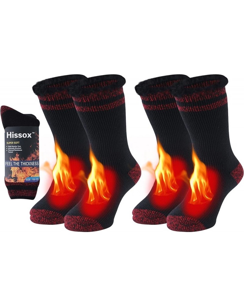 Winter Thermal Socks, Unisex 2.44 Tog Ultra Thick Warm Insulated Heated Crew Socks for Cold Weather 2 Pairs-black and Red Str...