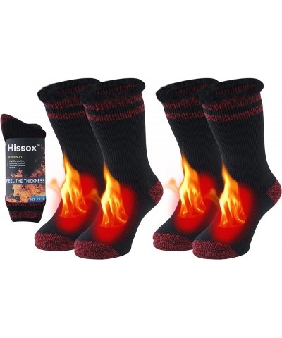 Winter Thermal Socks, Unisex 2.44 Tog Ultra Thick Warm Insulated Heated Crew Socks for Cold Weather 2 Pairs-black and Red Str...